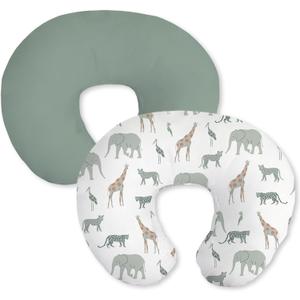 Little Grape Land Nursing Pillow Covers 2 Pack, Soft & Breathable Removable Breastfeeding Pillows Covers for Feeding Pillows, Nursing Pillow Slipcover for Baby Girls Boys, (Safari & Green) 24''L x 18''W