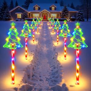 12 Pack Christmas Decorations Outdoor, Solar Christmas Tree Lights with 156 Bright LED and 10 Lighting Modes, 7 Colorful Waterproof Xmas Decor for Pathway Yard