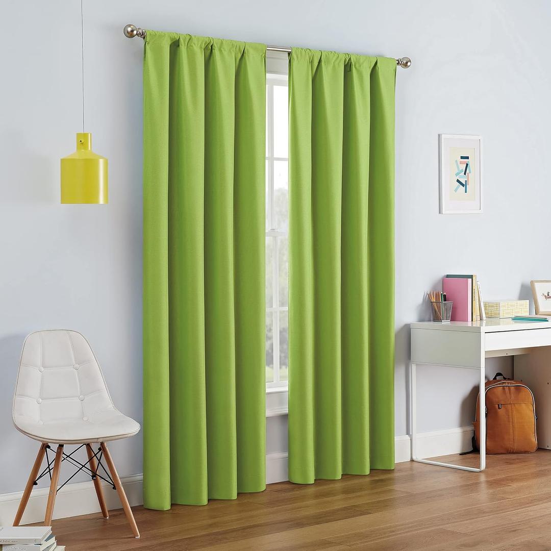 ECLIPSE Kendall Modern Blackout Thermal Rod Pocket Window Curtain for Bedroom or Living Room (1 Panel), 42" x 84", Lime