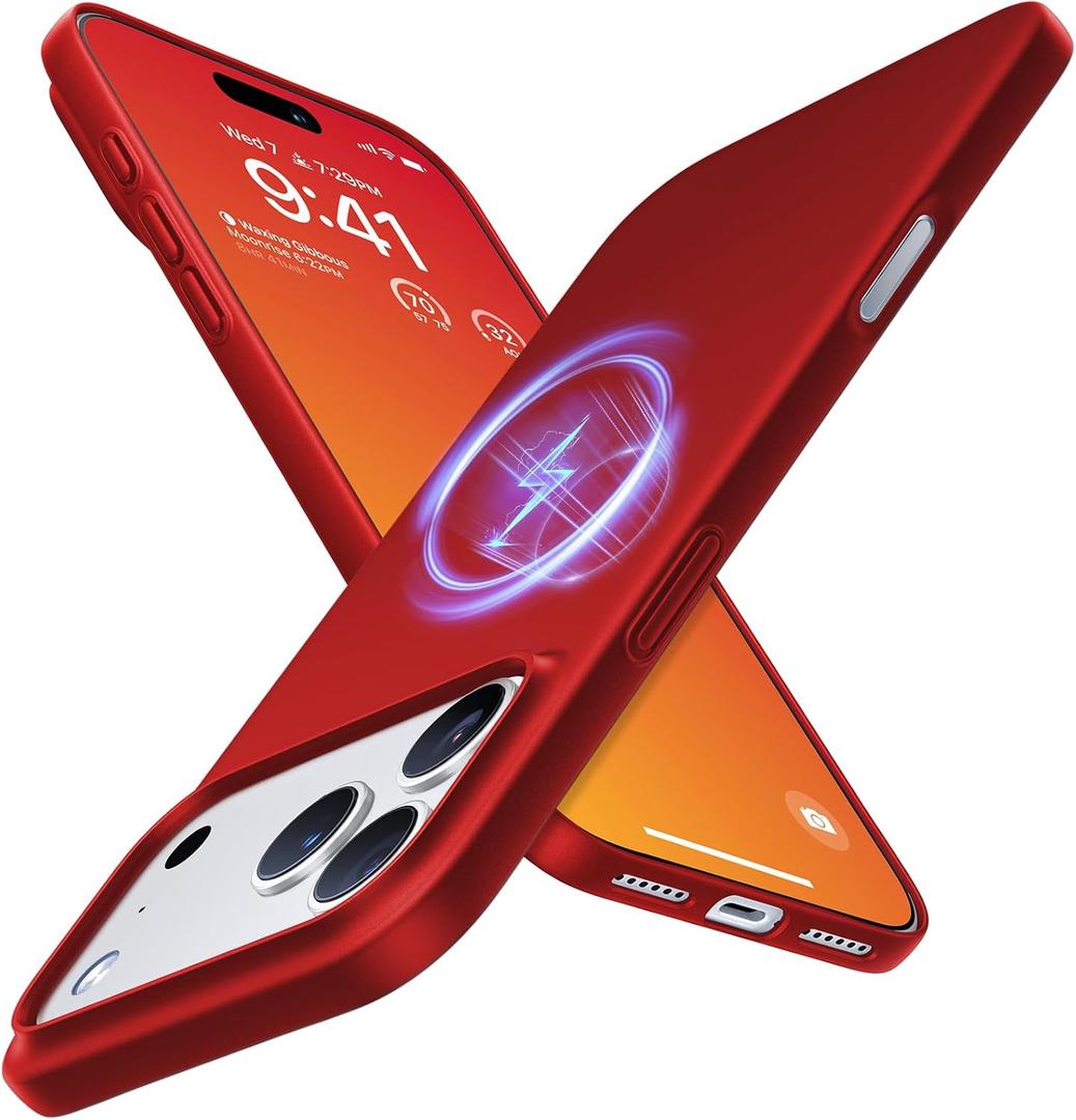 TORRAS Magnetic Slim Fit for iPhone 17 Pro Case 6.3 inch, Ultra-Thin, Compatible with MagSafe, Lightweight Matte Anti-Scratch Hard PC Cover Phone Case for iPhone 17 Pro Origin Fit, Red (5-Lucky Red)