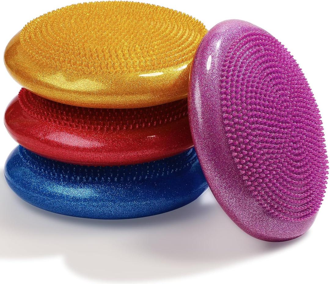 Libima 4 Pcs Glitter Wiggle Seat for Sensory Kids Inflated Wobble Cushion Sensory Seat Flexible Seating for Classroom Elementary, Balance Disc with Pump for Kids Adult Office Home (Vibrant Color) Libima 4 Pcs Glitter Wiggle Seat for Sensory Kids Inflated Wobble Cushion Sensory Seat Flexible Seating for Classroom Elementary, Balance Disc with Pump for Kids Adult Office Home (Vibrant Color)