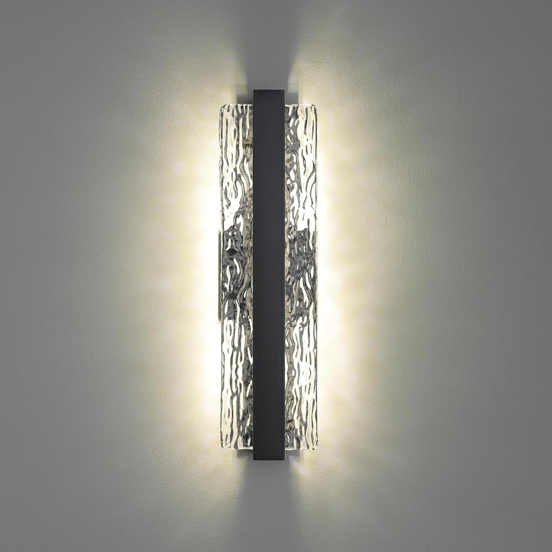 Modern Crystal Wall Sconce, 18 Inch Hardwired Wall Lamp, 4000K Dimmable Black Sconce Wall Lights Indoor Wall Mount, 26W Wall Light Fixtures for Bathroom Vanity Light, Porch, Washroom