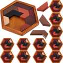 12 Pack Hexagon Tangram Puzzles Gifts for Christmas Wooden Brain Survivor Puzzles for Adult Challenge Hexagon Tangram Brain Teaser Geometric Jigsaw Russian Blocks for Family Party Logic Game