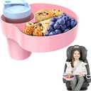 2PCS Resptasski Car Seat Cup Holder Snack Tray for Kids  Travel Tray for Car, Booster, Stroller, Outdoor Essentials Kit. Universal Adjustable Tray with Detachable Base for Snacks, Toys, Food (Pink)