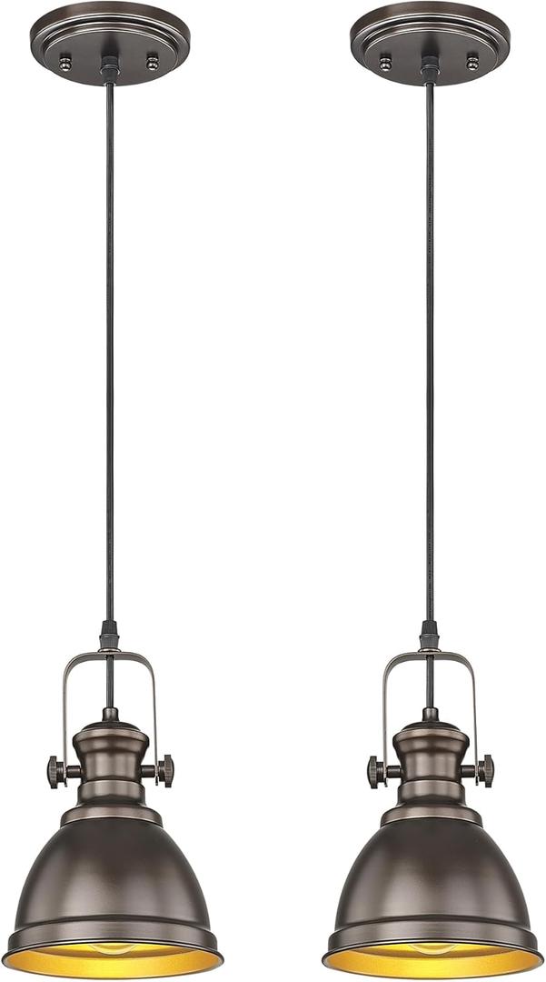 2 Pack Pendant Lights Kitchen Island, Farmhouse Hanging Lights Fixtures with Metal Shade, Rustic Kitchen Pendant Lighting Over Island for Dining Room, Oil Rubbed Bronze, AD-2151-1P2-ORB
