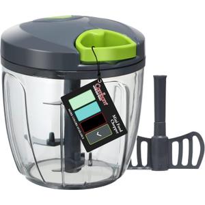 Cambom Manual Food Chopper Vegetable Cutter, Hand String Vegetable Chopper Onions Cutter for Vegetable Fruits Nuts BPA Free Food Safe Material, 900ml Grey (Gray)