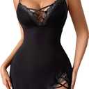 Avidlove Women Sexy Nightgown Lace Babydoll Chemises V-Neck Modal Sleepwear Full Slip Side Slit Sleep Dress XXL (Black)