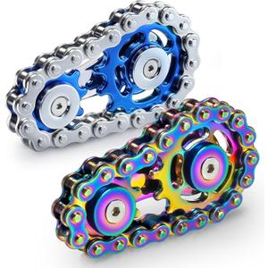 Metal Fidget Spinner Toys for Teens Boys Adults Bike Chain Roller Gadgets ADHD Figette Anxiety Stress Relief Items Quiet Figet Desk Offices EDC Men Easter Basket Stuffer - Rainbow+Blue
