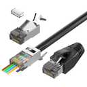 VCELINK CAT6A Connector, RJ45 Connectors Pass Through CAT6A CAT7 Shielded, UL-Listed 3-Prong Gold Plated, CAT7 Connector with Strain Relief Boots (RJ45 Connector-Black, Black, 30-Pack)