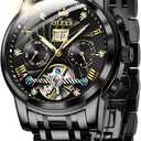 OLEVS Men Automatic Watch Skeleton 5 Hands Mechanical Classic Luxury Multi Calendar Stainless Steel Waterproof Wrist Watch for Men