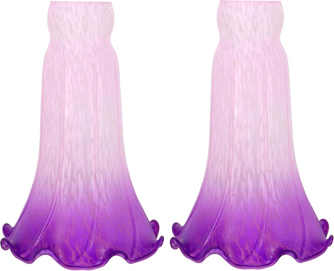 Lily Flower Glass Lampshade Replacement, 2 Pack,Tulip Style Table Floor Lamp Shade Replacement 4.2" x 4.2" x 6.7" (Pink Purple)