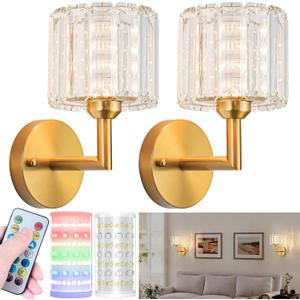Nekhung Battery Operated Wall Sconces Set of 2, Wireless Wall Light with 10000mAh RGB Dimmable Magnetic Bulb, Rechargeable Wall Sconce with Remote Control for Bedroom Living Room