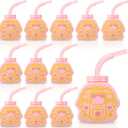 Newtay 12 Set Princess Carriage Cups with Straws and Lids, Pink Princess Birthday Party Supplies 10 oz Plastic Reusable Carriage Cups for Girl Themed Birthday Party Favor