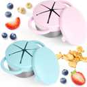 Daximo 2 Pack Snack Cups for Toddlers Spill Proof - Detachable Stainless Steel Toddler Snack Cups with Silicone Lids & Handles - Dishwasher Safe Baby Snack Containers (Light blue and Light pink)