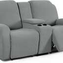 TAOCOCO Loveseat Recliner Cover with Middle Console, Stretch Loveseat Cover for 2 Seat Recliner Couch, Jacquard Reclining Sofa Covers Loveseat Slipcover Furniture Protector, Dusty Grey