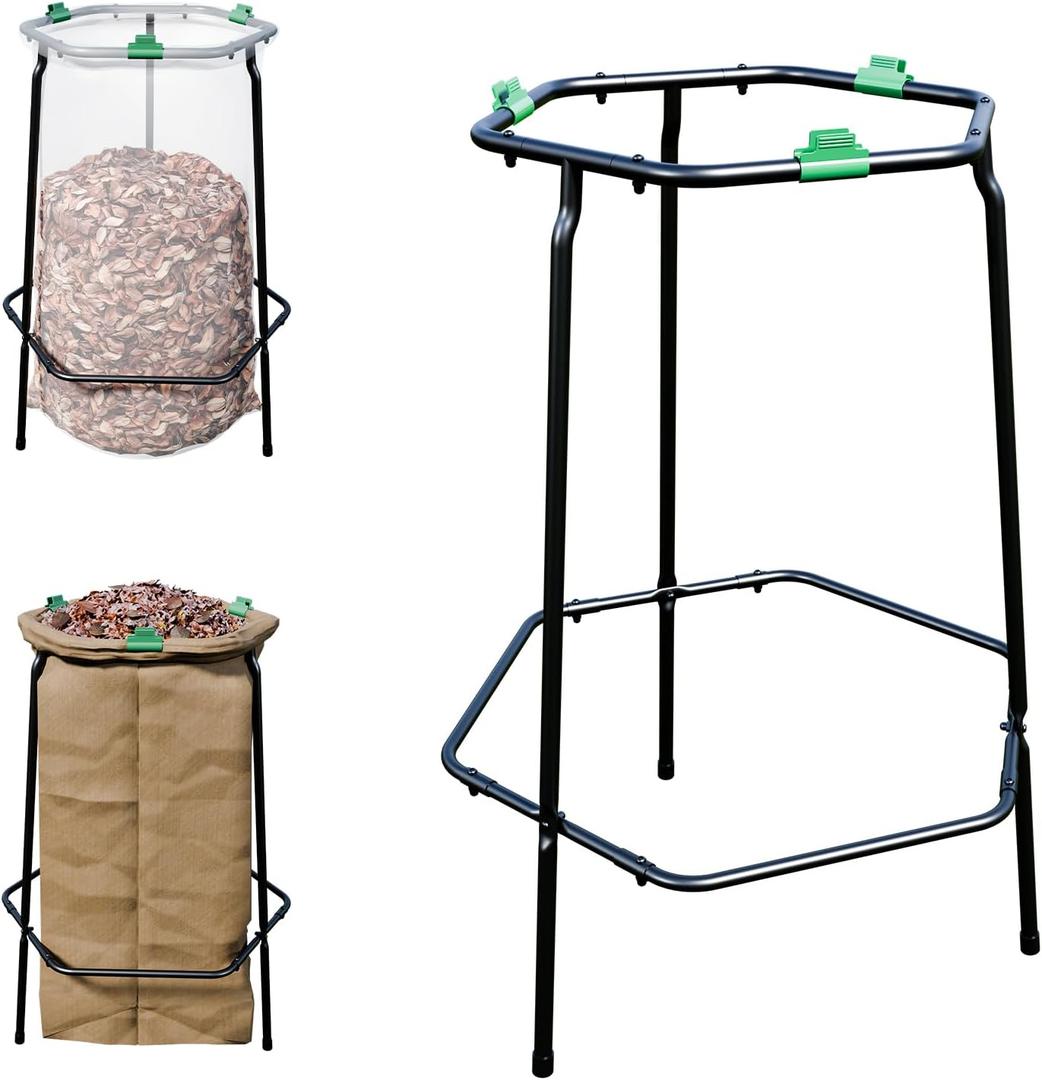Trash Bag Stand - Outdoor Leaf & Lawn Bag Holder for 33-50 Gallon Plastic & 30 Gallon Paper Bags, Gardening, Parties
