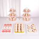 NWK 5 Piece Cake Stand Set with 2 x Large 3-Tier Cupcake Stands, 3 x Appetizer Trays, for Wedding Birthday Baby Shower Tea Party Decorations (White)