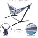 Pure Garden Double Brazilian Hammock with Stand Woven Cotton, 2-Person, Outdoor Swing with Frame for Camping, Backyard or Patio (Blue Stripes)