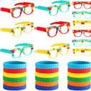 24 PCS Building Blocks Glasses Wristbands for Colorful Block Party Favors Set DIY Building Bricks Games Glasses Color Brick Silicone Bracelet for Creative Building Block Birthday Party Supplies