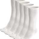 ZAKASA Mens Toe Socks Athletic Running Cushion Five Finger Cotton Crew Socks (11-13, White-5 Pairs)