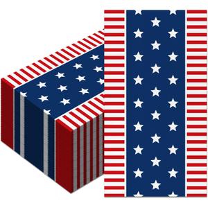 100Pcs 4th of July Guest Napkins Patriotic Napkins Red White and Blue Star Stripe Disposable Paper Guest Towels American Flag Design for Independence Day Dinner Kitchen Bathroom Decorative Towels