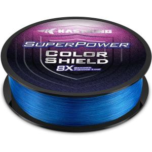 KastKing Superpower ColorShield Braided Fishing Line - Colorfast Braided Line, 100% Solution Dyed UHMWPE Fiber, Smooth & Strong Superline, Near Zero Stretch, Sensitive, High Abrasion Resistance (50LB-(150yds, X8-Blue)
