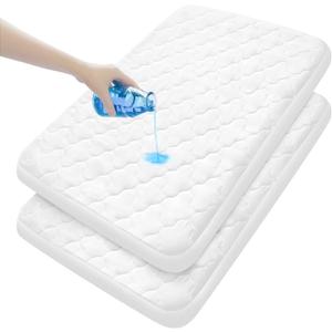 Pack and Play Mattress Pad Sheets Cover Waterproof 2 Pack, Soft Quilted Fit Graco Pack and Play Crib Baby Portable Mini Cribs and Foldable Mattresses Protector 27" X 39"