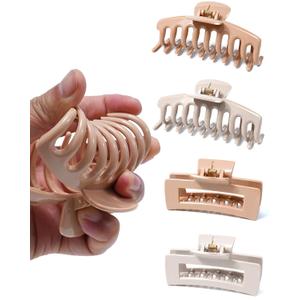 Mesovor 4 Pack Silicone Flexible Hair Claw Clips, Nonslip Large Bendable Claw Clip | Soft Hair Grip Hairclips for Thin and Thick (Dark Khaki, Light Khaki)