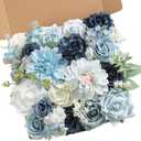 Serra Flora Artificial Flowers Combo Box Set for DIY Wedding Bouquets Centerpieces Arrangements Bridal Shower Party Home Decorations (Light Blue&navy Blue)