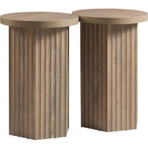 VividVibe End Tables for Living Room, Fluted Couch Side Table with Hexagonal Base, Wooden Bedside Table Bedroom Nightstands 2 Set Home Office Modern Accent Light Alder