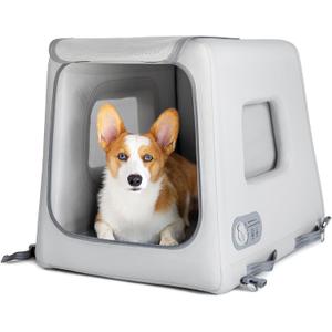 Diggs Enventur Small Soft Dog Crate - Portable Indoor & Outdoor Dog Kennel - Inflatable Ultra-Durable Travel Crate for Safe Car Travel & Adventures - 27" L x 18" W x 20" H (Grey)