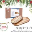 Acacia Wooden Serving Trays Set of 2 - Rectangular Oval Shaped Wood Plates for Charcuterie Cheese Bread Fruit Vegetable Dip Sushi - Rustic Serving Platter Shallow Dishes -14x7 & 11x5.5 In.