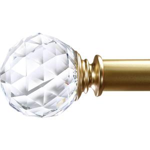 1 inch Curtain Rods for windows 36 to 72" with Crystal Diamond Ball Finials, Single Rod Adjustable Curtain Rod(Gold)