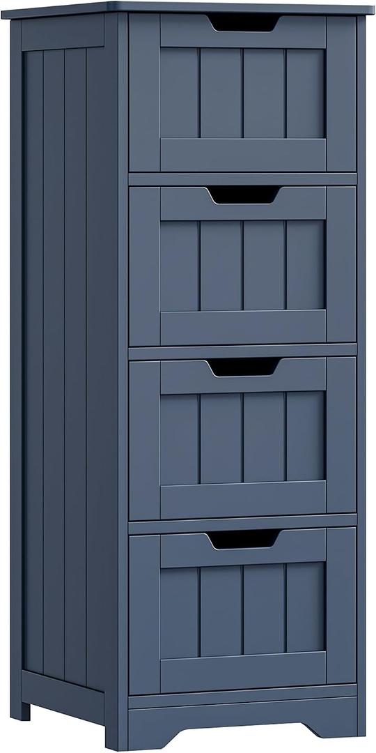 FOTOSOK Bathroom Storage Cabinet, Bathroom Cabinet with 4 Drawers, 11.8 x 11.8 x 32.5 Freestanding Entryway Cupboard Storage Organizer Unit Home Furniture Decor, Blue