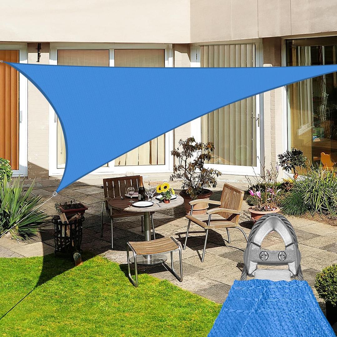 Windscreen4less 20' x 20' x 20' Sun Shade Sail with A-Ring Wire Rope Triangle Outdoor Shade Cover for Deck Backyard Patio Garden (Blue)