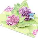 2 x Liif Hydrangea Blossoms Butterfly 3D Greeting Pop Up Mother's Day Card, Spring, Summer, Anniversary, Fathers Day, Get Well, Thinking Of You,With Message Note & Envelop,Large Size 8x6 Inch (Purple & Pink)