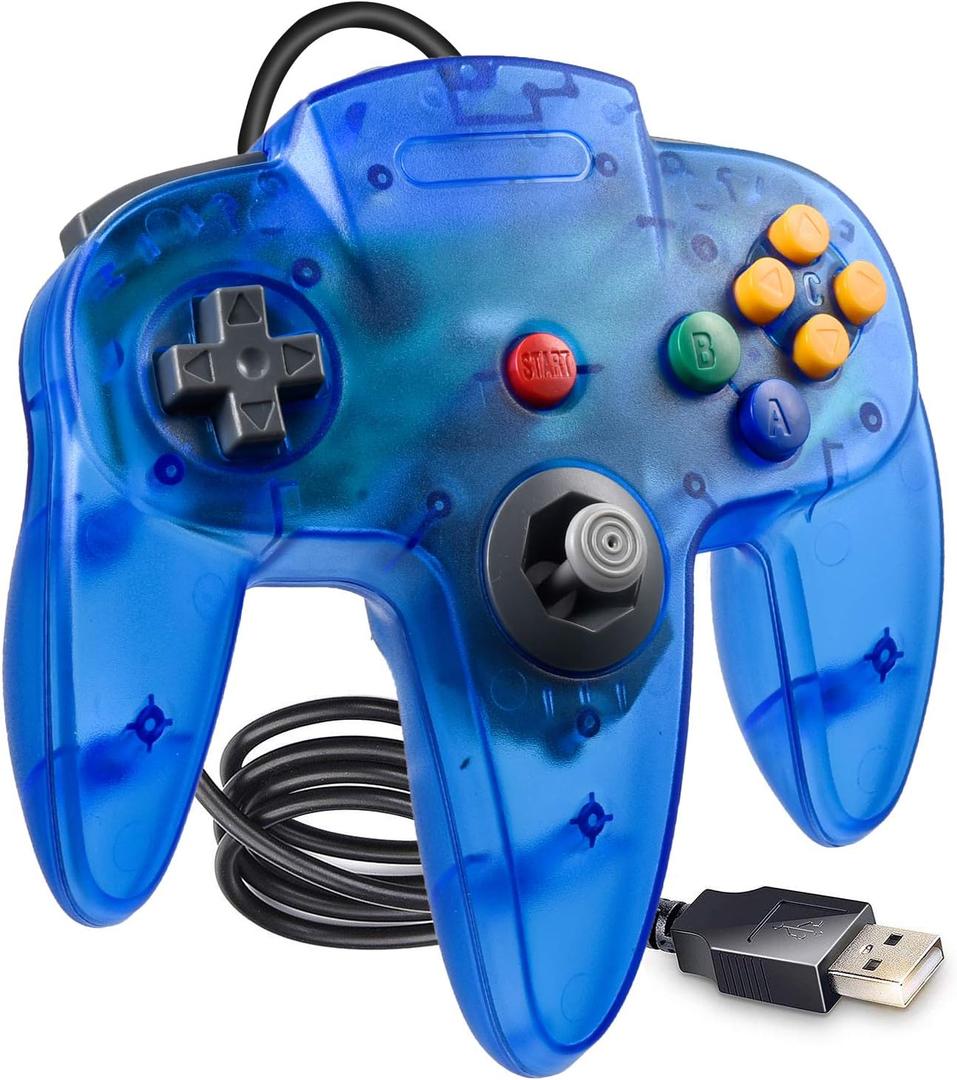 KIWITATA Classic N64 USB Controller for PC, Retro N64 Wired Remote Game Pad Joypad Controller for Windows XP 7 8 11 & MAC & Raspberry Pi (blue)
