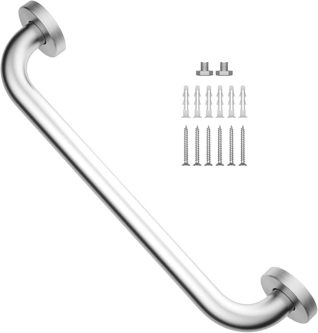 Brushed Nickel Grab Bar 16 Inch, iMomwee Stainless Steel Safety Grab Bar, Wall Mounted Balanced Support Bar for Toilet, Handicap Bathroom Safety Rail for Elderly Senior, Shower Bath Handle