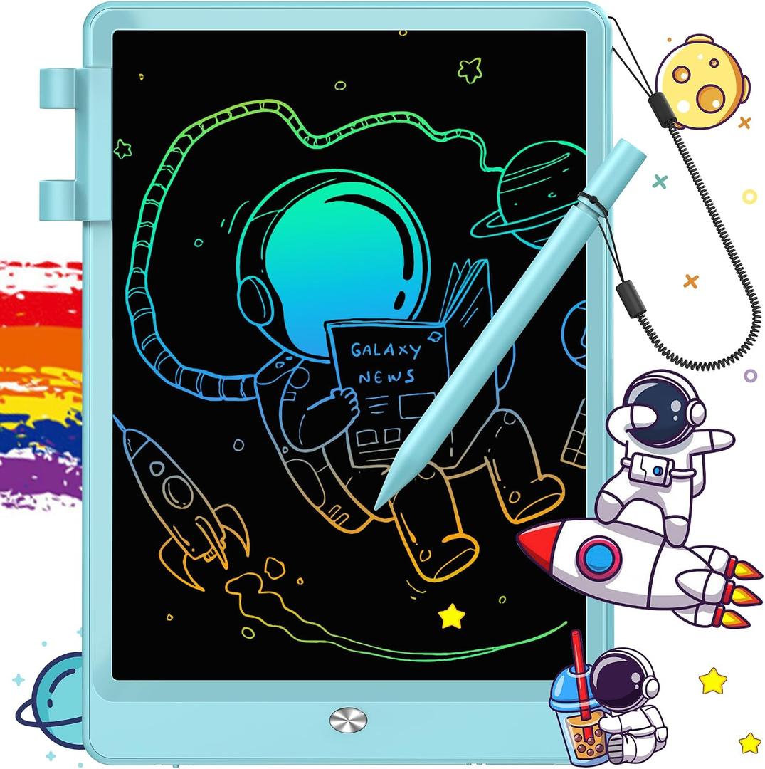 FLUESTON LCD Writing Tablet for Kids, 10 Inch Doodle Board, Colorful Drawing Pad for Toddler, Educational Travel Toy Gifts for 3-8 Year Old Girls Boys, Erase Lock Writing Board