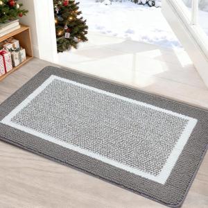 REFETONE Indoor Doormat, Front Back Door Mat 24"x36" Absorbent Rubber Backing Non Slip Door Mats, Machine Washable Low-Profile Entry Rug, Resist Dirt Inside Floor Mat Door Rugs for Entryway, Grey