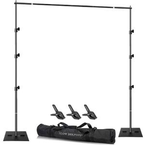 SLOW DOLPHIN Pipe and Drape Photography Backdrop Stand Kit Adjustable Photo Background Stand 10ft x 6ft with Metal Base for Parties Weddings Birthday Party Events Photo booth