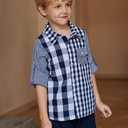 Arshiner Boy's Plaid Button Down Shirt Long Sleeve Roll Up Casual Shirts with Pocket 6-7 Years