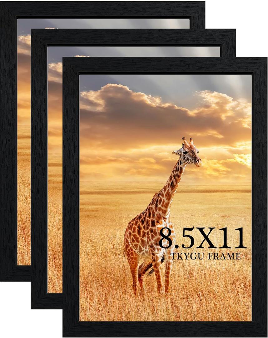 8.5x11 Picture Frame Black Set of 3, Certificate Frame Poster and Photo frame, Horizontal and Vertical Formats for Wall or Tabletop, 8.5x11 Frame with Shatter Resistant Plexiglass, Best Gift