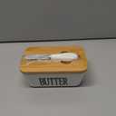 Butter Dish with Lid, Large Butter Container for Countertop, Ceramic Butter Holder for Counter, Butter Tray Butter Keeper with Knife and Sponge Scrubber, Perfect for 2 Sticks of Butter, White