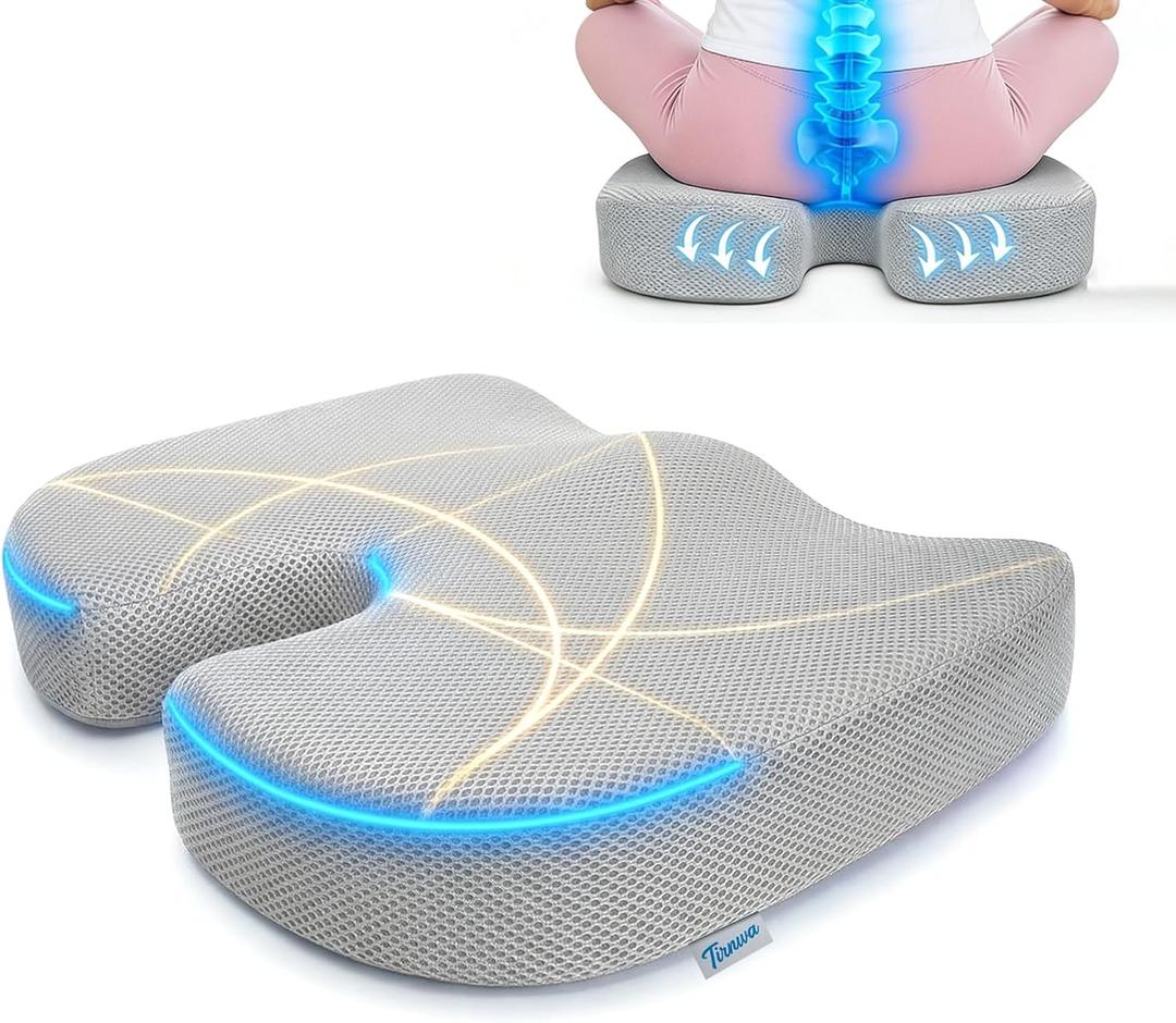 Coccyx & Tailbone Support Seat Cushion for Office & Car  Ergonomic U-Cutout Memory Foam for Sciatica, Pressure Relief, All-Day Comfort  Perfect for Desk Chair, Driving, Travel (Grey)