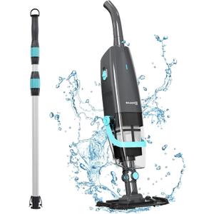 Cordless Handheld Pool Vacuum, Rechargeable Pool Cleaner with 16 Gal/Min Powerful Suction for Above Ground Pools, Spas, Hot Tubs, 60 Mins Runtime, Perfect for Cleaning Debris Underwater, Black