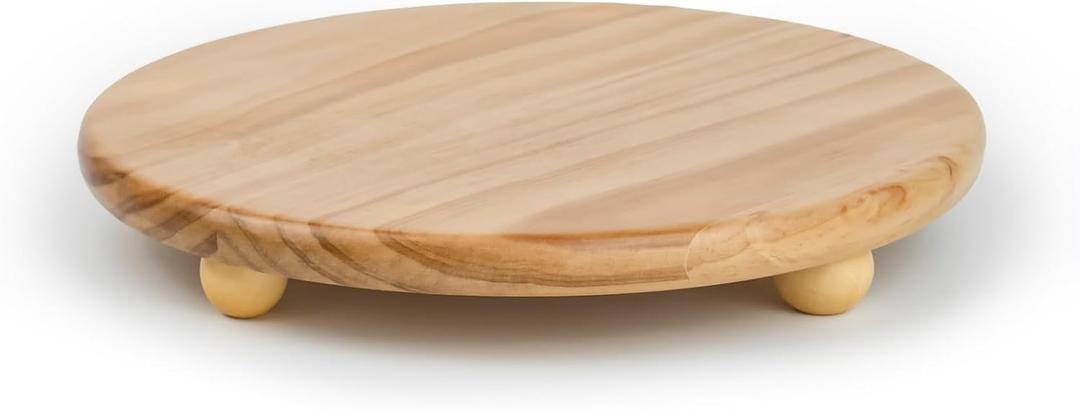 HillSpring Wood Pedestal Stand, 11.8 Round Wood Riser for Kitchen Bathroom Counter Organizer, Sturdy Farmhouse Display Tray to Elevate Soap Dispenser, Plants, Vases