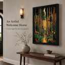 Framed Forest Wall Art Colorful Floral Trees Canvas Wall Decor Golden Autumn Landscape Painting Picture Abstract Nature Landscape Prints Artwork for Living Room Bedroom Home Decoration, 24"L x 16"W