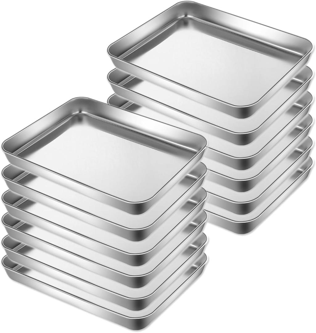 12 Pcs Stainless Steel Baking Sheet Pan Set, 9 x 7 x 1 Inch Stainless Steel Baking Tray Cookie Sheet Baking Pan Metal Baking Pan Oven Tray Cake Toaster for Baking,Dishwasher Safe