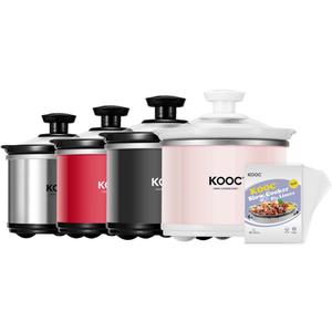 KOOC Small Slow Cooker, 0.65 Quart, Free Liners Included, Upgraded Ceramic Pot, Nutrient Loss Reduction, Sauces, Stews & Dips, Stainless Steel, Pink, Round